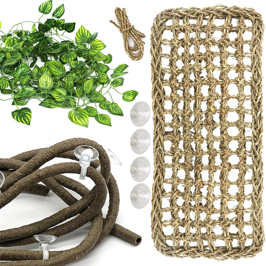 Lizard Bearded Dragon Hammock Set, Natural Grass Fibers Pet Recliner, Flexible Bend-A Branch Jungle Climbing Vines for Geckos, Iguanas and Hermit Crabs, Snakes and More Reptiles Perched Animals & Pet Supplies > Pet Supplies > Reptile & Amphibian Supplies > Reptile & Amphibian Habitat Accessories PETUOL   