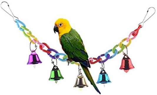 Hypeety Bird Parrot Ringer Bells Toy Colourful Hanging Swing Bridge Ladder Pet Hamster Parrot Acrylic Chew Perch Metal Bell Birds Toy Lovebird Cage Accessories Animals & Pet Supplies > Pet Supplies > Bird Supplies > Bird Ladders & Perches Hypeety   