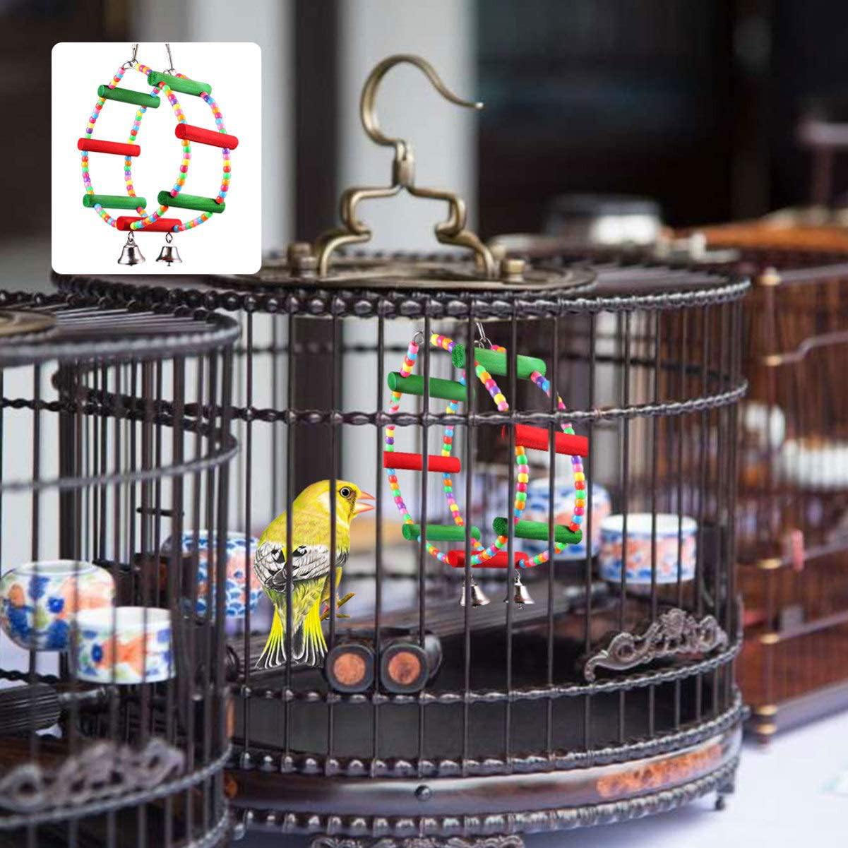 POPETPOP Bird Chewing Perch with Bell Cage Accessories Decorating Birdcage or Wood Parrot Perch Stand Play Gym Animals & Pet Supplies > Pet Supplies > Bird Supplies > Bird Gyms & Playstands POPETPOP   