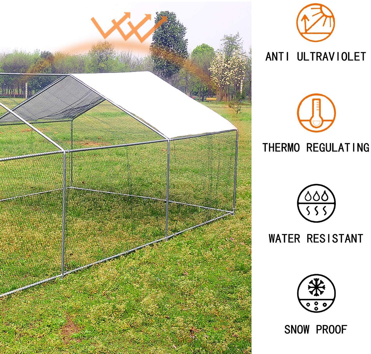 Walsport Large Chicken Run Walk Metal Hen Cage with Waterproof Cover, Enclosure Playpen for Backyard Farm Outdoor