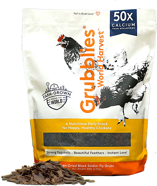 Grubblies Natural Grubs for Chickens - Chicken Feed Supplement with 50X Calcium, Healthier than Mealworms - Black Soldier Fly Larvae Chicken Snacks for Hens, Birds Animals & Pet Supplies > Pet Supplies > Bird Supplies > Bird Treats Grubbly Farms Grown Around the World - 5 LB  
