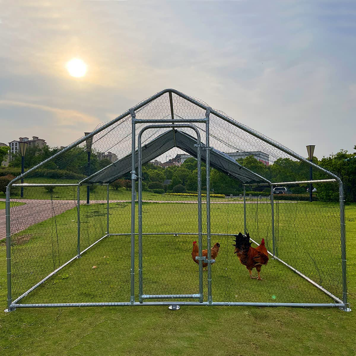 Large Metal Chicken Coop Walk In Poultry Cage Chicken Run Pen Dog