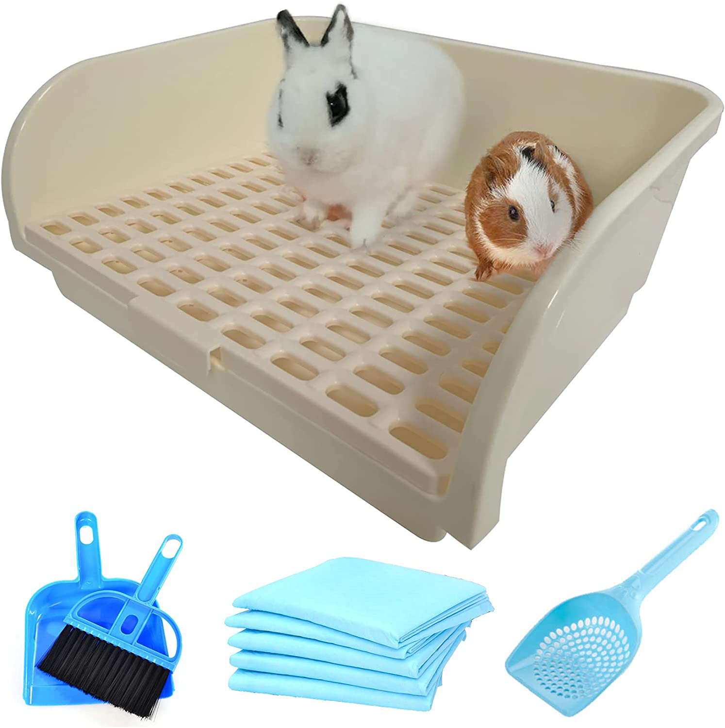 Hamiledyi Large Rabbit Litter Box Corner Bedding Box Chinchilla Toilet Trainer Square Potty Pet Pan for Adult Guinea Pig, Galesaur.Ferret and Other Animals