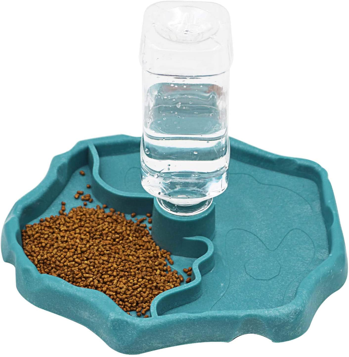 MACGOAL Automatic Reptile Feeder Reptile Food and Water Dish Bowl Reptile Water Dish with Bottle Tortoise Turtle Water Dispenser for Bearded Dragon Gecko Lizard (Blue)