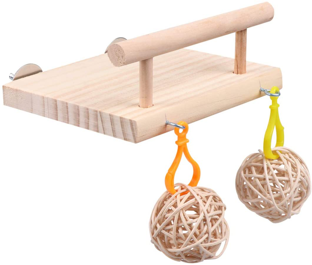 POPETPOP Bird Perches Cage Toy - Hamster Wooden Platform Parrot Play Gym Stands with Swing,Rattan Ball,Ferris Wheel Ladder Pet Training Playground for Birds Cockatiels Conures Hamster Rat Animals & Pet Supplies > Pet Supplies > Bird Supplies > Bird Gyms & Playstands POPETPOP   