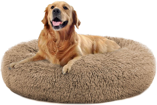 OQQ Dog Beds Calming Dog Bed, Faux Fur Fluffy Donut Cuddler Anxiety Cat Bed, round Donut Dog Beds Large Dogs Animals & Pet Supplies > Pet Supplies > Dog Supplies > Dog Beds OQQ A-Khaki XX-Large(36"x28") 