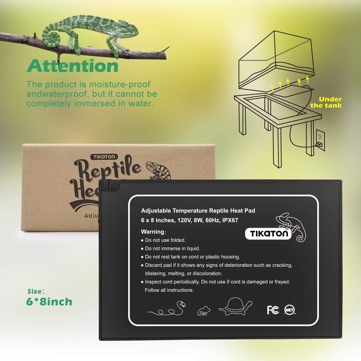 iPower Reptile Heat Pad 4W/8W/16W/24W Under Tank Terrarium Warmer Heating  Mat and Digital Thermostat Controller for Turtles Lizards Frogs and Other