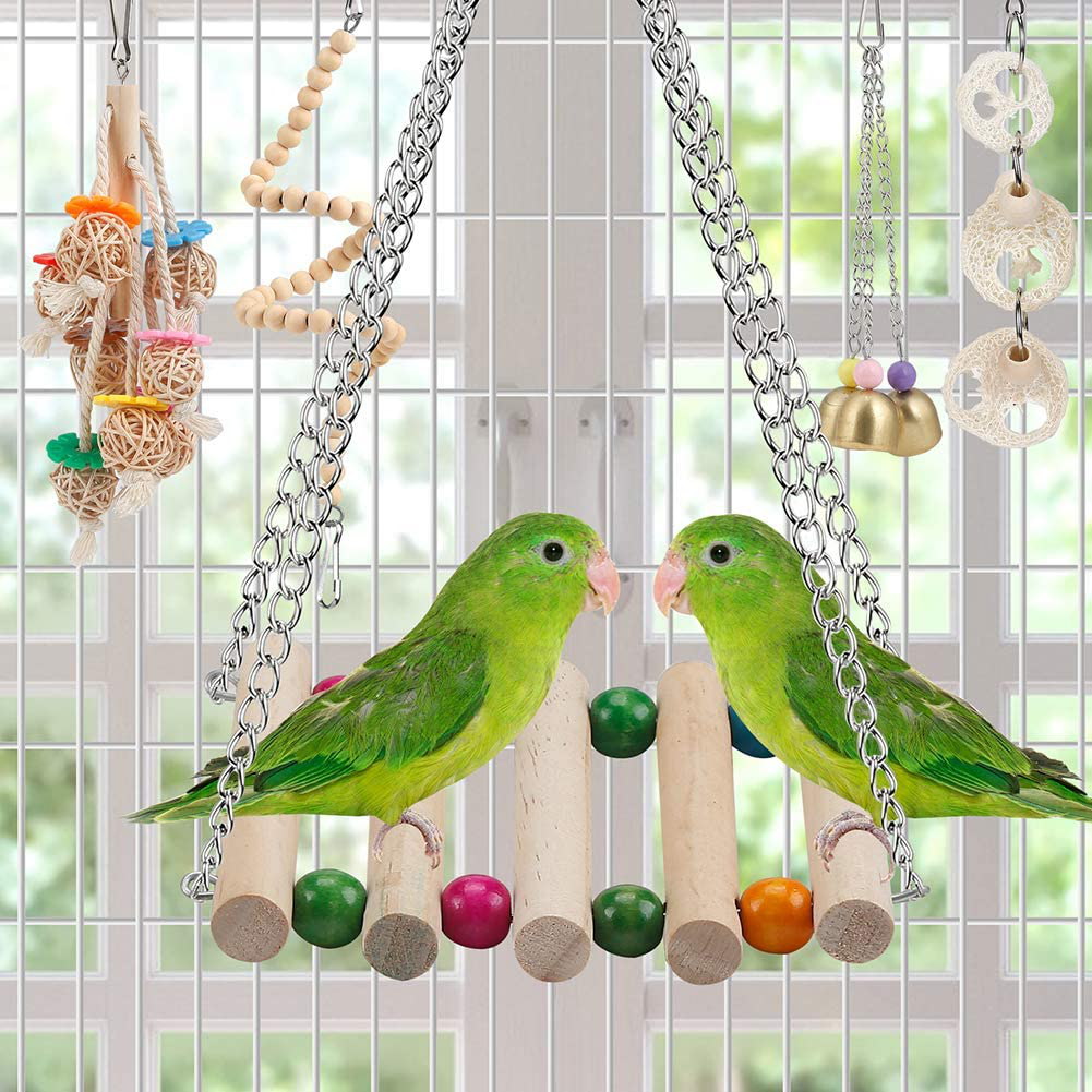 Bird Parakeet Toy Bird Cage Hammock Bird Perch Natural Coconut Hideaway with Ladder Swing Chewing Hanging Bell Toy with Mirror for Parrots,Parakeet,Conure,Cockatiel,Budgerigar,Love Birds,Mynah,Finches Animals & Pet Supplies > Pet Supplies > Bird Supplies > Bird Cage Accessories lovyoCoCo   