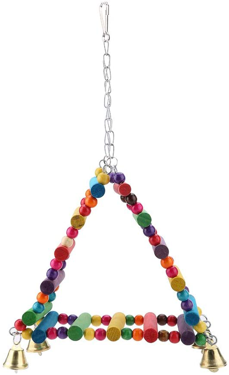 Sheens Parrot Swing Toys, Triangle Climbing Ladders Hanging Bell Toy Colorful Wood Beads Bird Perch for Parakeet Cockatiel Macaw African Grey Cockatoo Lovebird Finch Animals & Pet Supplies > Pet Supplies > Bird Supplies > Bird Ladders & Perches Sheens   