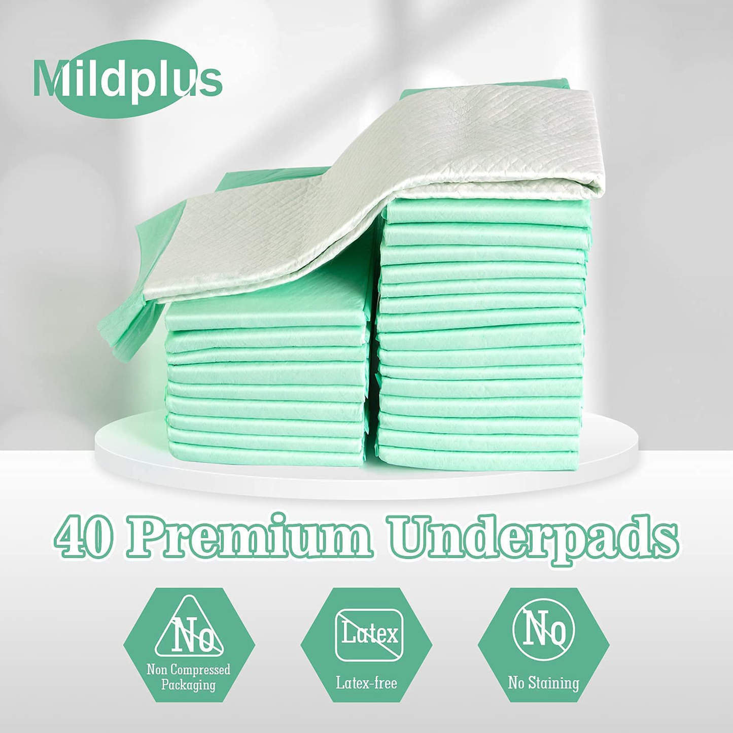 MILDPLUS Disposable Underpads Bed Pads 23'' X 36''(40 Count) Heavy Absorbency Incontinence Pads for Unisex Adult and Senior, Waterproof Pee Pads, Premium Chucks Pads Animals & Pet Supplies > Pet Supplies > Dog Supplies > Dog Diaper Pads & Liners MILDPLUS   