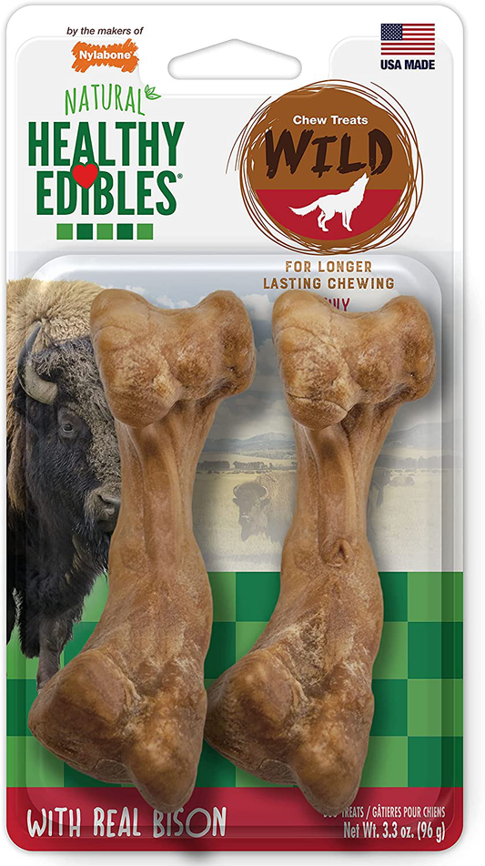Nylabone Healthy Edibles Wild Dog Treat | Long- Lasting | All Natural | Dog Bone Treats for Small/ Medium/ Large/ Giant Dogs | Made in the USA | Bison Flavored | Venison Flavored | Multi- Flavored Animals & Pet Supplies > Pet Supplies > Dog Supplies > Dog Treats Nylabone Wild Bone Medium (2 Count) 