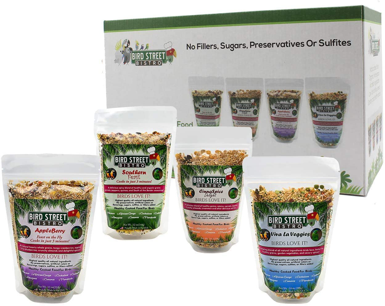 Bird Street Bistro Parrot Food Sample Pack Cooks in as Little as 3 to 15 Min | All Natural & Organic Grains and Legumes, Healthy Fruits, Vegetables, and Spices - No Fillers or Additives Animals & Pet Supplies > Pet Supplies > Bird Supplies > Bird Food Bird Street Bistro 5.37 Pound (Pack of 1)  