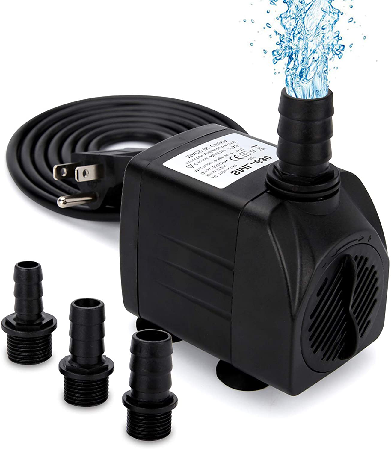 GROWNEER 550GPH Submersible Pump 30W Ultra Quiet Fountain Water Pump, 2000L/H, with 7.2Ft High Lift, 3 Nozzles for Aquarium, Fish Tank, Pond, Hydroponics, Statuary
