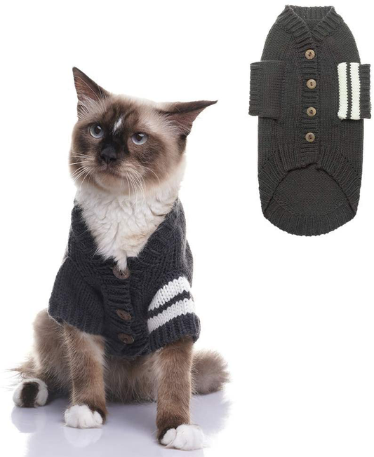 EXPAWLORER Cat Sweater for Cold Weather - Grey Knitted Outerwear Soft Pet Clothes Winter Outfit for Cat and Small Dog Animals & Pet Supplies > Pet Supplies > Cat Supplies > Cat Apparel EXPAWLORER Small (Pack of 1)  