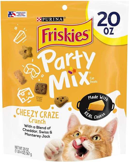Purina Friskies Made in USA Facilities Cat Treats, Party Mix Cheezy Craze Crunch - 20 Oz. Pouch Animals & Pet Supplies > Pet Supplies > Cat Supplies > Cat Treats Purina Friskies   