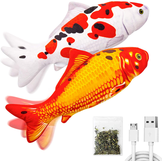 TOOGE 2 Pack 11" Electric Moving Fish Cat Toy Realistic Interactive Flopping Fish Cat Kicker Catnip Toys for Indoor Cats Pets Kitten