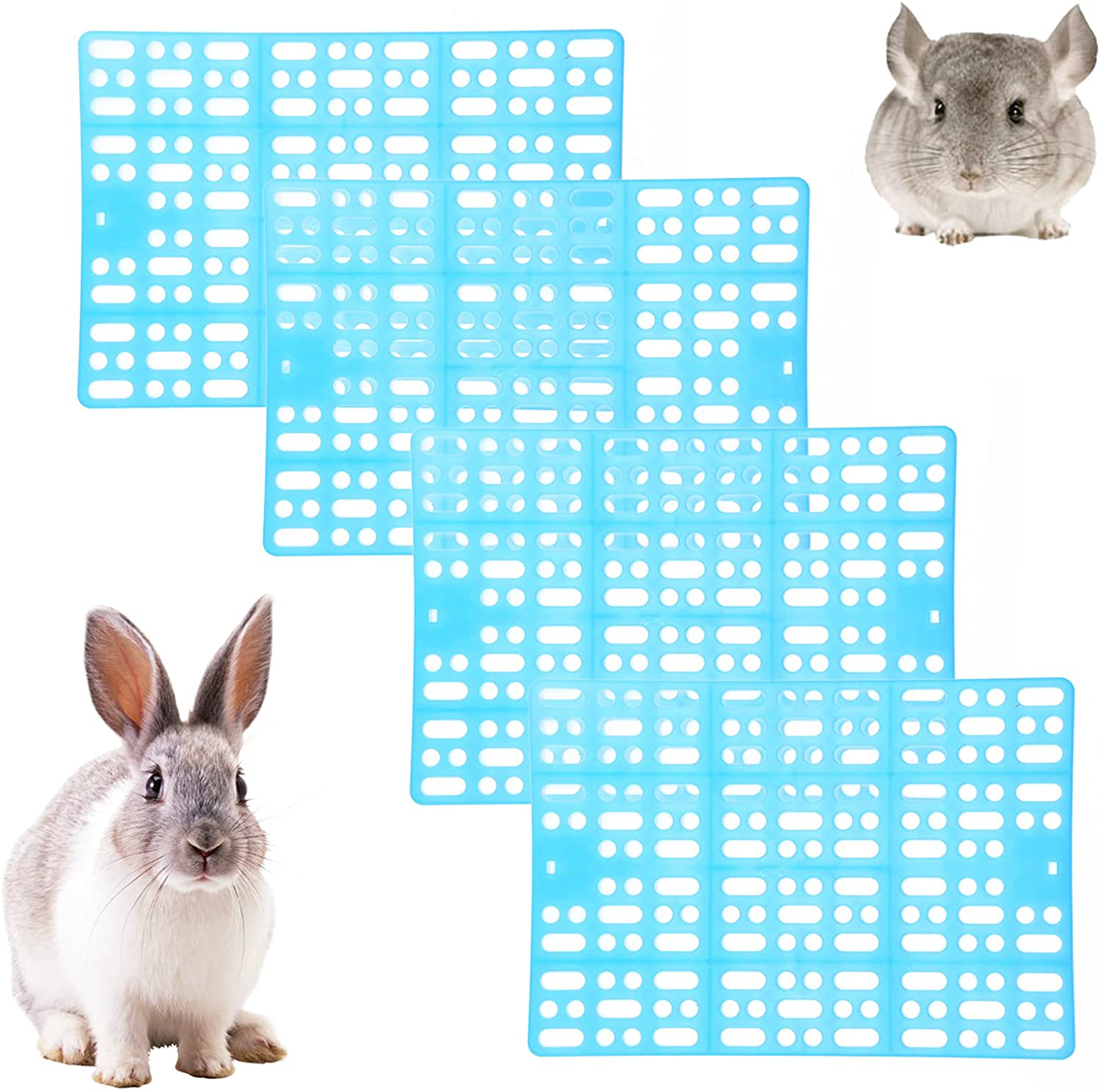 Rabbit Feet Pad Plastic Bunny Cage Floor Mat Foot Resting Hole Leak Water Nest Mat Pet for Small Animal Hamster Rat Chinchilla Guinea Pig Cats Dogs 4 Pcs Animals & Pet Supplies > Pet Supplies > Small Animal Supplies > Small Animal Bedding kathson Blue  