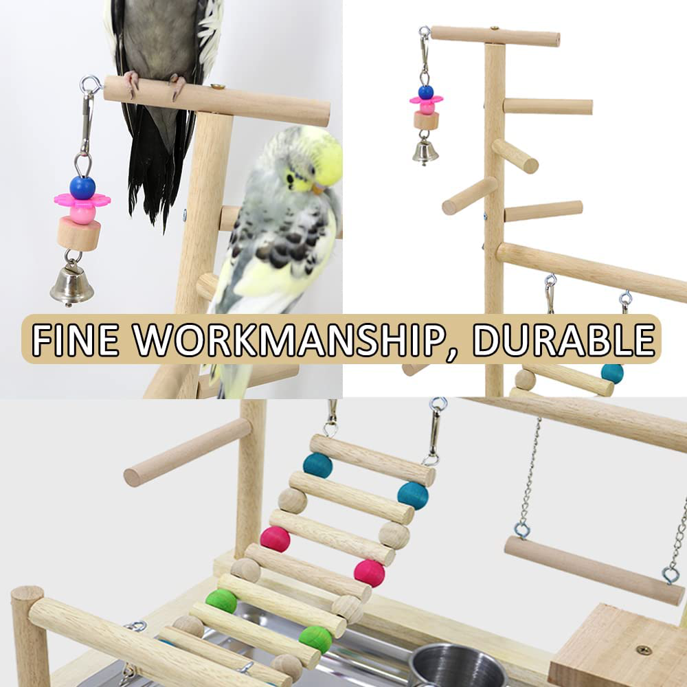 Parrot Playstand，Bird Play Stand Cockatiel Playground， Wood Perch Gym Playpen Ladder with Feeder Cups Toys Exercise Play Animals & Pet Supplies > Pet Supplies > Bird Supplies > Bird Gyms & Playstands KAIYILY   