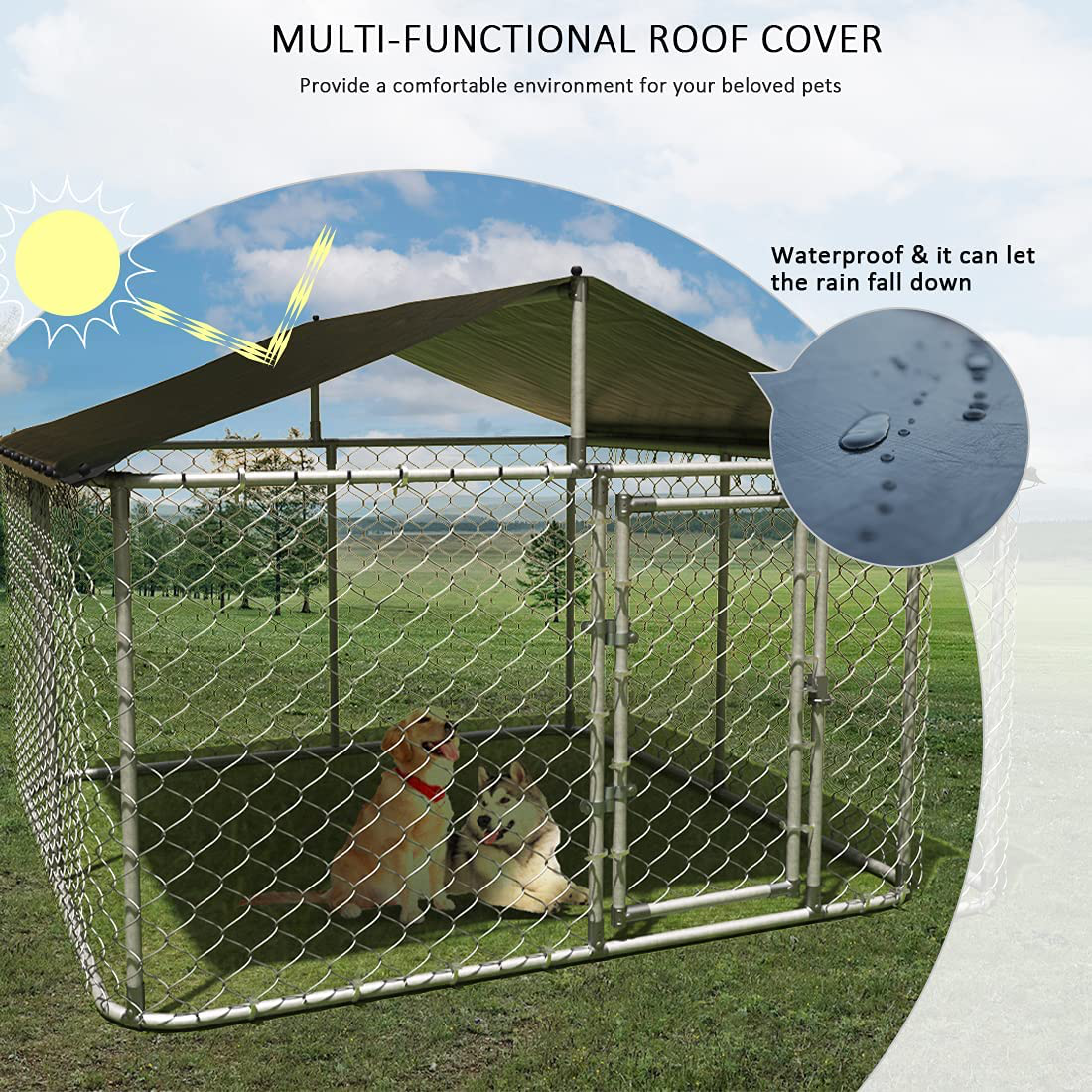 ALAULM Outdoor Dog Kennel Heavy Duty Dog Cage Dog Playpen Dog Fence with Strong Light Protection Waterproof Roof Cover and Sturdy Galvanized Metal Frame (Medium) Animals & Pet Supplies > Pet Supplies > Dog Supplies > Dog Kennels & Runs ALAULM   