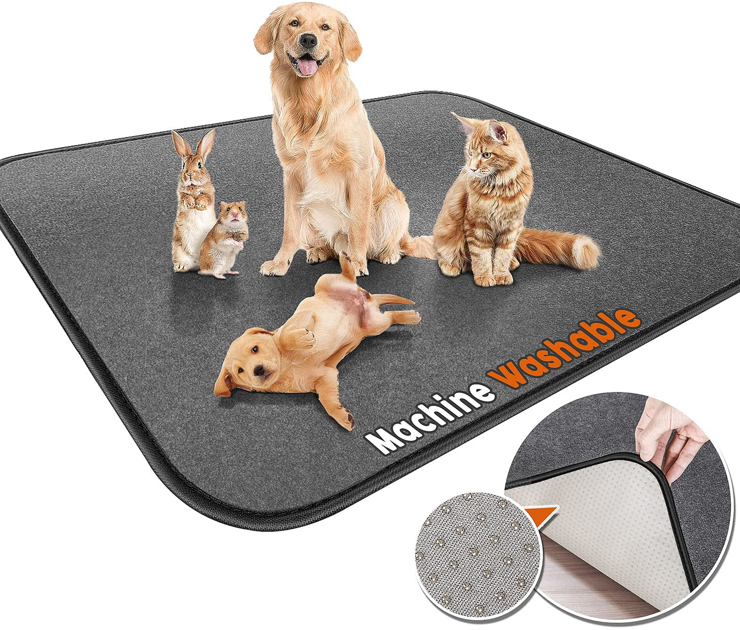 Gimars Upgrade Heavy Absorbency Non-Slip Washable Pee Pads for Dogs, 72"X72", 65"X48", 36"X31" Reusable Anti-Tear Dog Training Pads, Waterproof Floor Mat for Incontinence, Playpen Animals & Pet Supplies > Pet Supplies > Dog Supplies > Dog Kennels & Runs Gimars Dark Grey 72"x72" 