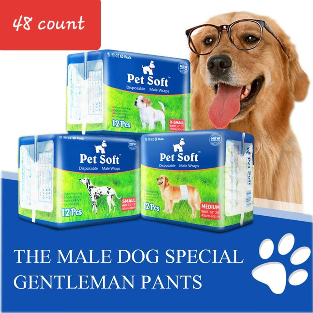 Soft Barks Male Pet Simple and Convenient Disposable Male Wrap Dog Diapers, 48 Count