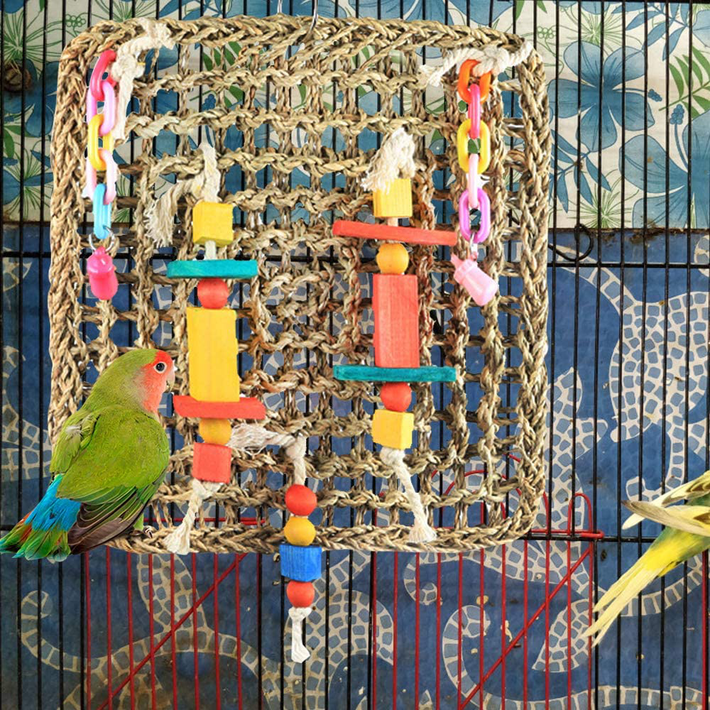 HOSUKKO Bird Activity Wall, Bird Foraging Wall Toys for Birds Parrots Hanging Foraging Wall Sea Grass Bird Climbing Net, 14.2 Inch X11.8 Inch Animals & Pet Supplies > Pet Supplies > Bird Supplies > Bird Toys HOSUKKO   