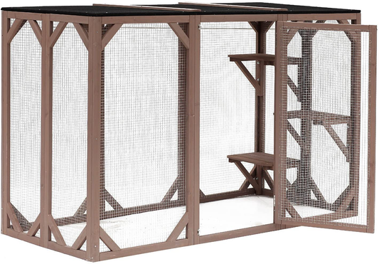 Pawhut 71" X 32" X 44" Large Wooden Outdoor Cat Enclosure Catio Cage with 3 Platforms Animals & Pet Supplies > Pet Supplies > Dog Supplies > Dog Kennels & Runs PawHut Brown  
