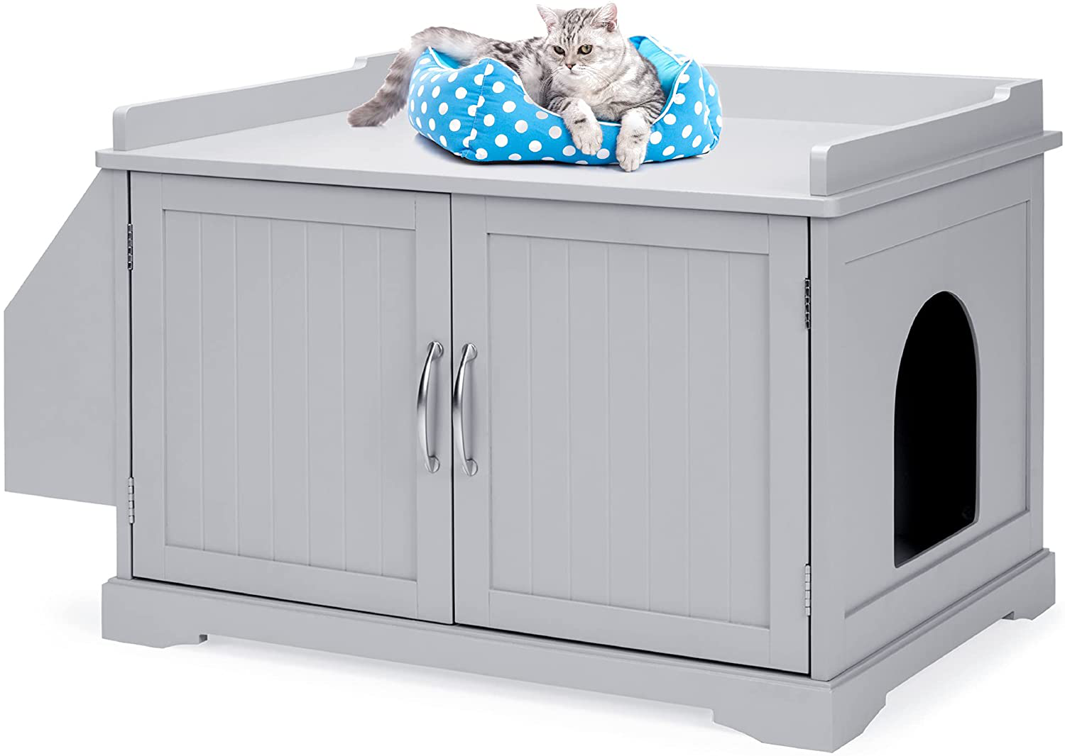 Best Choice Products Large Wooden Cat Litter Box Enclosure, Washroom Storage Cabinet Bench, Side Table Furniture for Living Room, Bedroom, Bathroom W/Magazine Rack - Gray Animals & Pet Supplies > Pet Supplies > Cat Supplies > Cat Furniture Best Choice Products Gray  