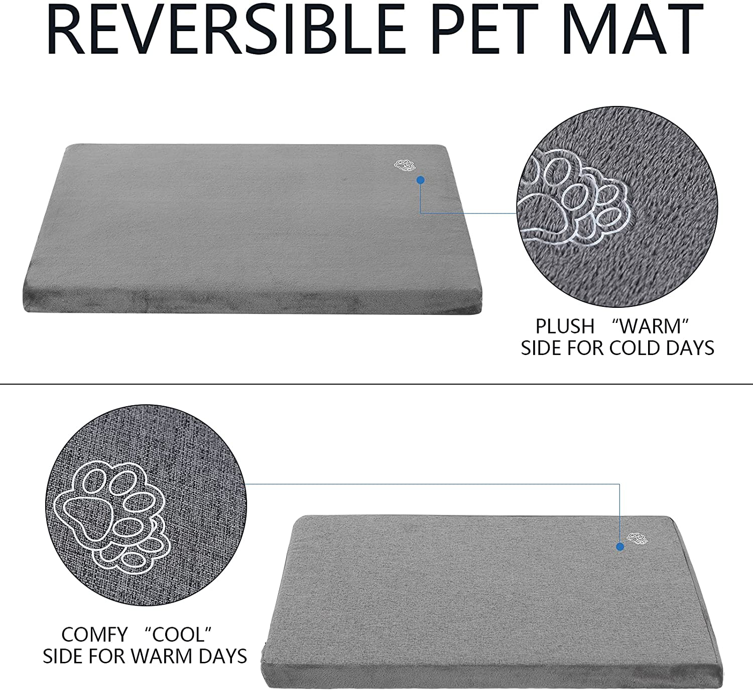 VANKEAN Dog Crate Mat Reversible Cool and Warm, Stylish Dog Bed for Crate with Waterproof Inner Linings and Removable Machine Washable Cover, Firm