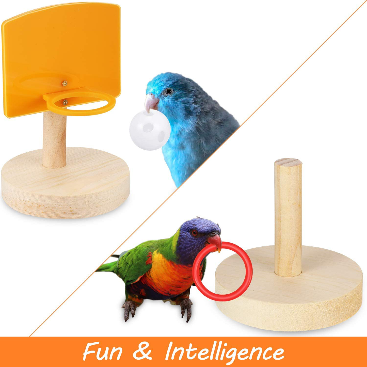 Weewooday 4 Pieces Bird Training Toy Set Include Shopping Cart Basketball Stacking Ring Toy Skateboard Parrot Intelligence Toy for Tabletop Cage Parakeets Cockatiels, Macaws, Parrots Animals & Pet Supplies > Pet Supplies > Bird Supplies > Bird Toys Weewooday   