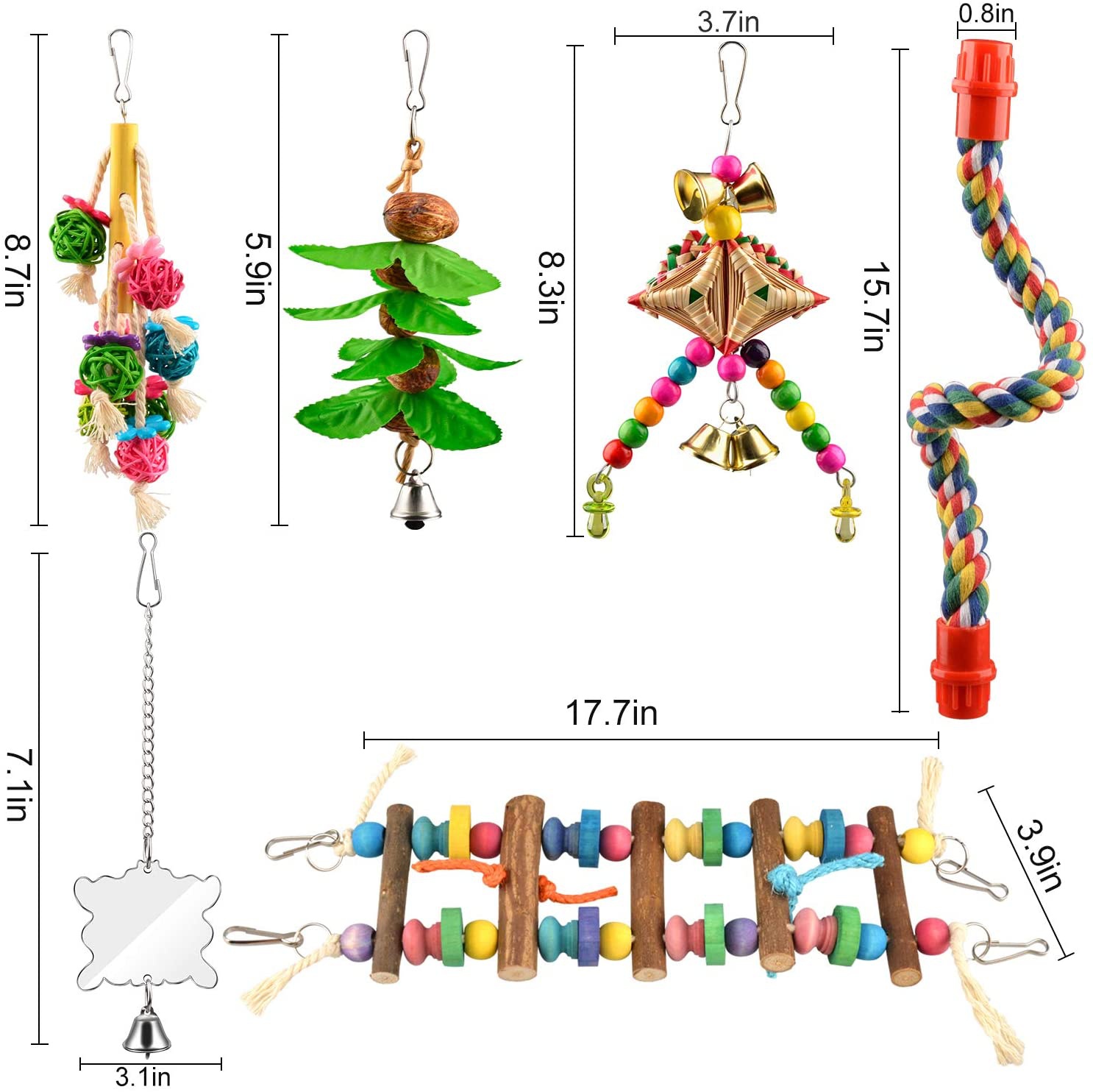 AOPMET Bird Swing Toys 6Pcs, Parrot Swing Chewing Toys Hanging Perches with Bells, Pet Bird Swing Chewing Toys for Parakeets Cockatiels, Conures, Parrots, Love Birds Animals & Pet Supplies > Pet Supplies > Bird Supplies > Bird Toys AOPMET   