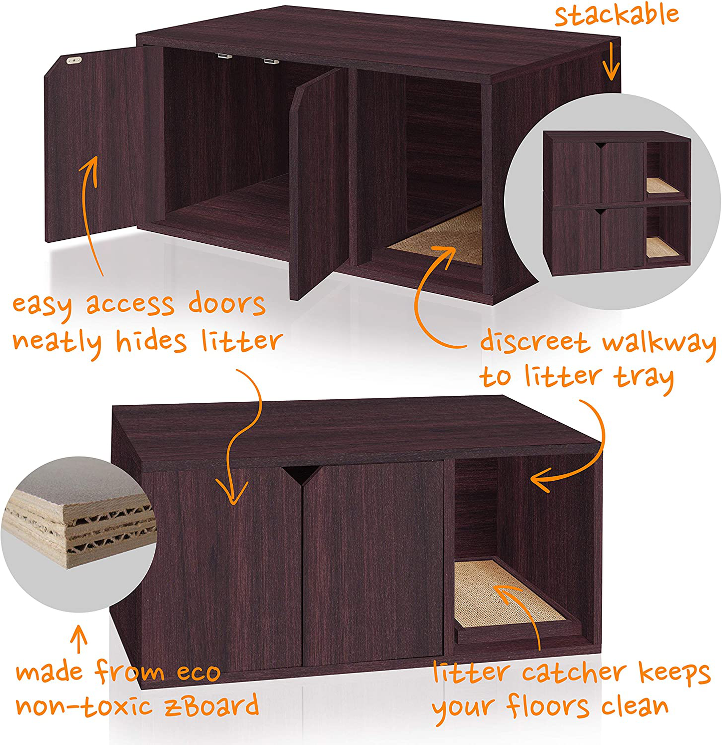 Way Basics Eco Cat Litter Box Enclosure Modern Cat Furniture (Tool-Free Assembly and Uniquely Crafted from Sustainable Non Toxic Zboard Paperboard) Animals & Pet Supplies > Pet Supplies > Cat Supplies > Cat Furniture Way Basics   