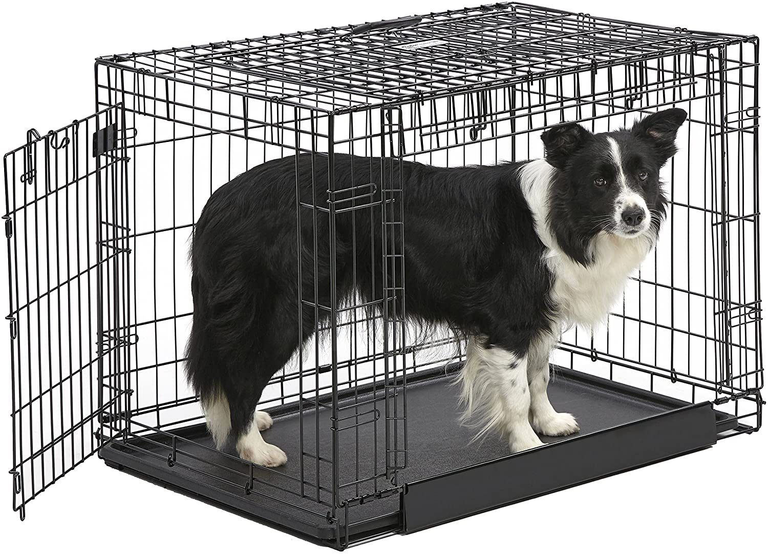 Ovation Folding Dog Crate | Dog Crate Features Space-Saving Overhead “Garage” Style Door & Comes Fully Equipped W/ Replacement Tray, Divider Panel & Floor Protecting Roller Feet Animals & Pet Supplies > Pet Supplies > Dog Supplies > Dog Kennels & Runs MidWest Homes for Pets Double Door 36-Inch w/Divider 