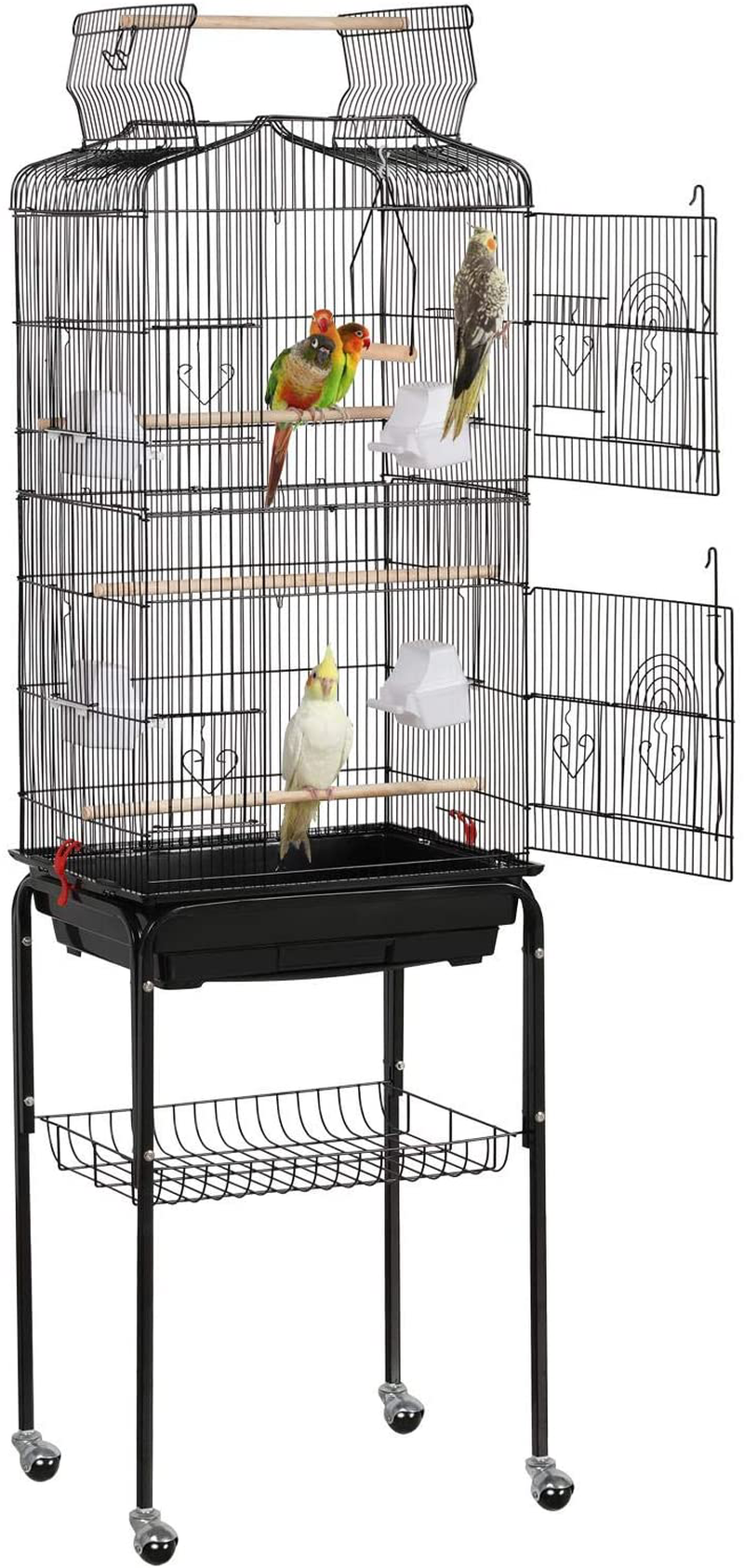 Topeakmart Open Play Top Large Parakeet Bird Cage for Small Birds Parrots Budgies Finches Canaries Lovebirds Metal Bird Cage with Rolling Stand Animals & Pet Supplies > Pet Supplies > Bird Supplies > Bird Cages & Stands Topeakmart Black  