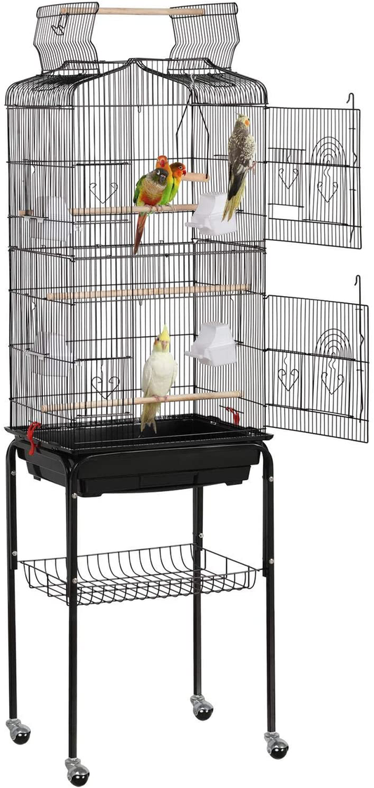 Topeakmart Open Play Top Large Parakeet Bird Cage for Small Birds Parrots Budgies Finches Canaries Lovebirds Metal Bird Cage with Rolling Stand Animals & Pet Supplies > Pet Supplies > Bird Supplies > Bird Cages & Stands Topeakmart Black  