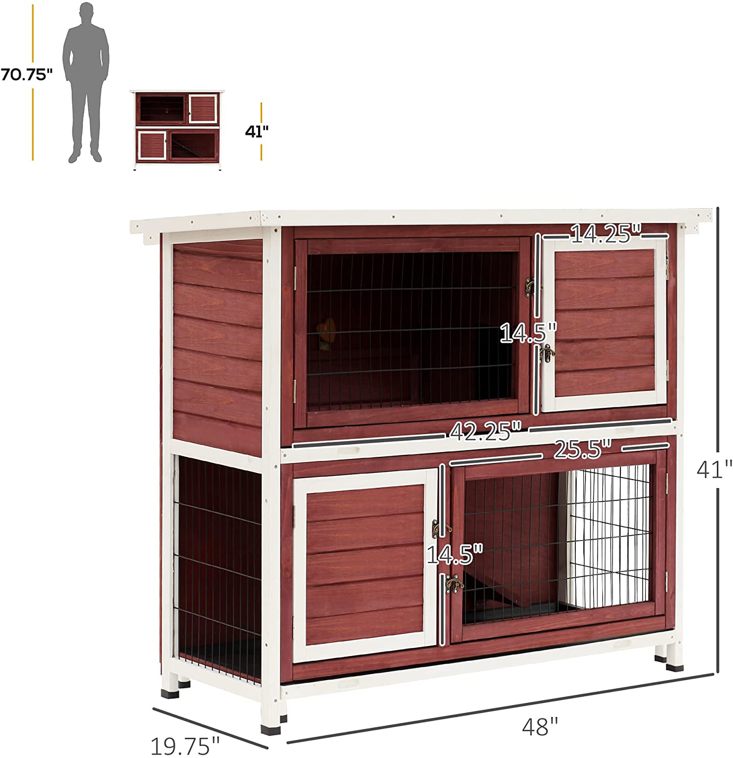 Pawhut 48" 2-Story Elevated Wooden Rabbit Hutch Small Animal Habitat Guinea Pig House with Weatherproof & Openable Top Animals & Pet Supplies > Pet Supplies > Small Animal Supplies > Small Animal Habitats & Cages PawHut   