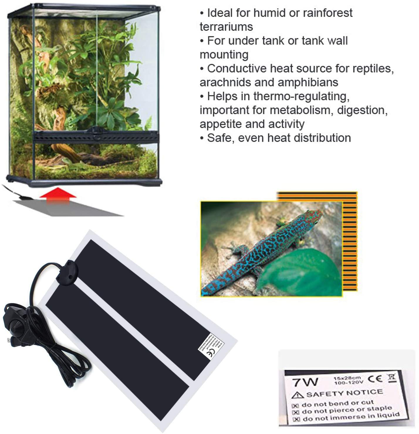 Reptile Heating Pad, Atian Reptile Tank Warmer with Temperature Controller Pet Heat Mats 7W