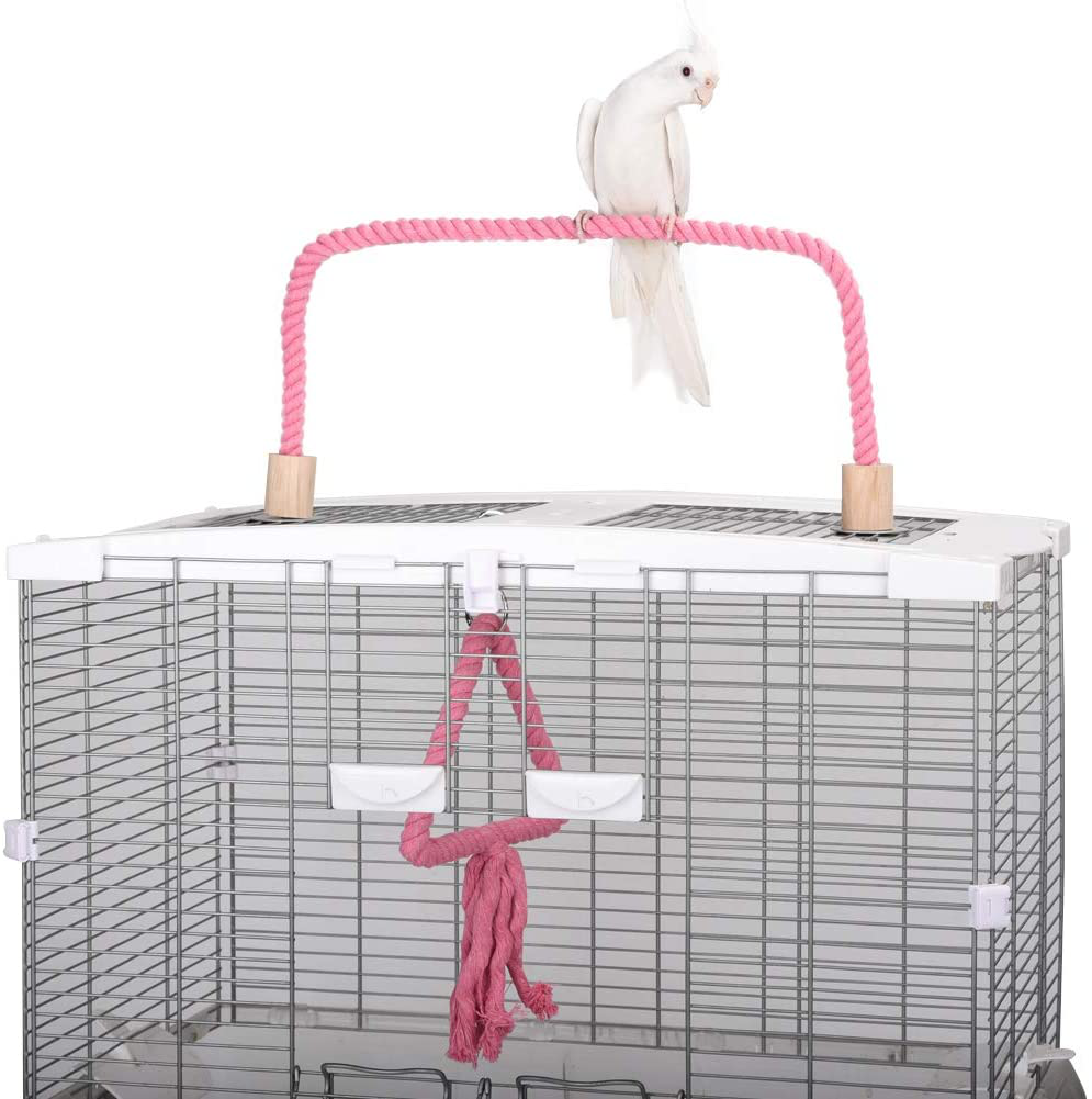 QBLEEV Bird Cage Rope Stands Conure Parrot Perches Swing Toys Play Set Birdcage Playground Play Gym Accessories for Parakeet Cockatiels Lovebirds African Grey(Cage Not Included) Animals & Pet Supplies > Pet Supplies > Bird Supplies > Bird Gyms & Playstands QBLEEV Pink(swing+ perch)  