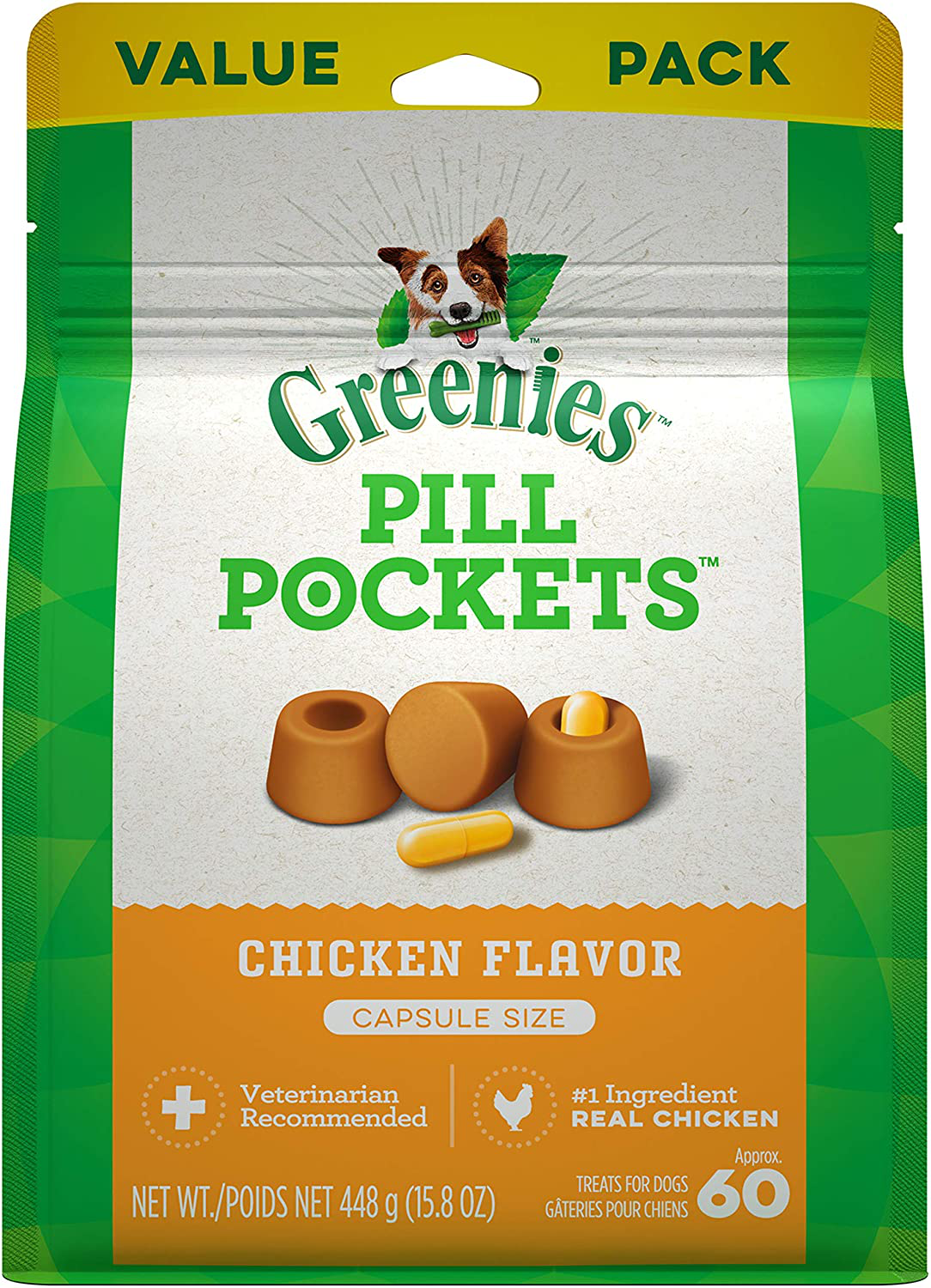 GREENIES Pill Pockets Natural Dog Treats, Capsule Size, Chicken Flavor Animals & Pet Supplies > Pet Supplies > Dog Supplies > Dog Treats Greenies 15.8 Ounce.  