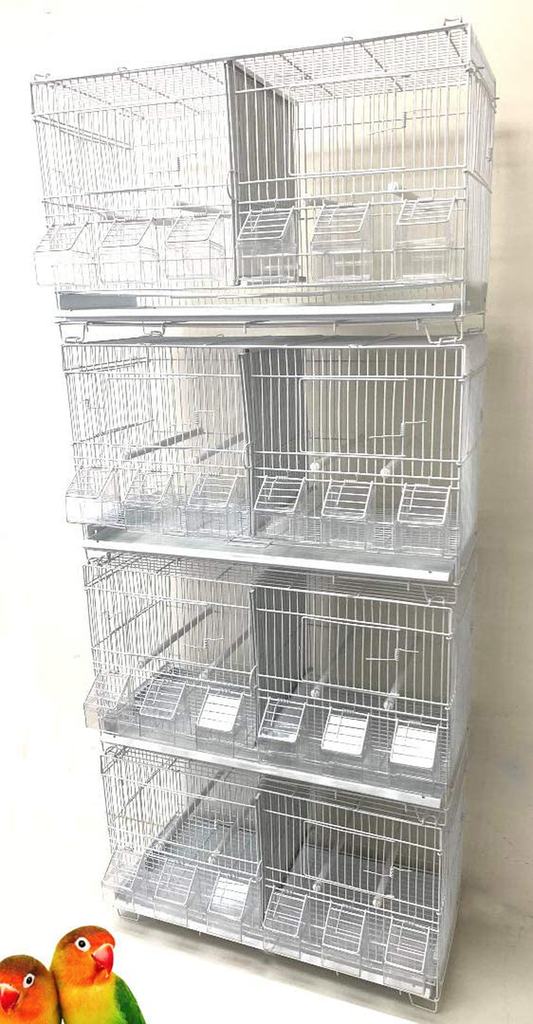 Mcage 4 of Stack and Lock Double Breeder Cage Bird Breeding Cage with Removable Center Dividers and Breeder Doors Animals & Pet Supplies > Pet Supplies > Bird Supplies > Bird Cages & Stands Mcage White With Six Feeders  