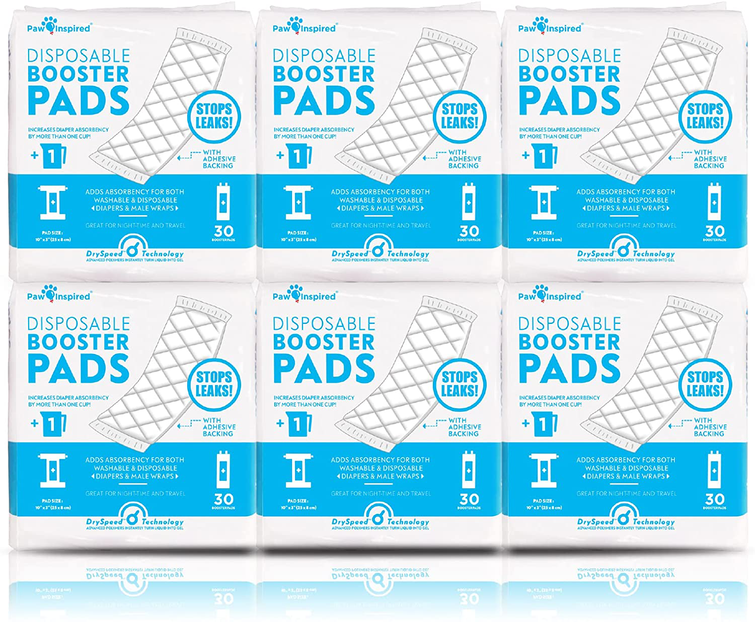 Paw Inspired Dog Diaper Pads | Disposable Diaper Liners | Booster Pad Inserts Fit Most Female and Male Washable and Disposable Dog Diapers and Belly Bands | Adds Absorbency, Stops Leaks Animals & Pet Supplies > Pet Supplies > Dog Supplies > Dog Diaper Pads & Liners Paw Inspired 180 Count  
