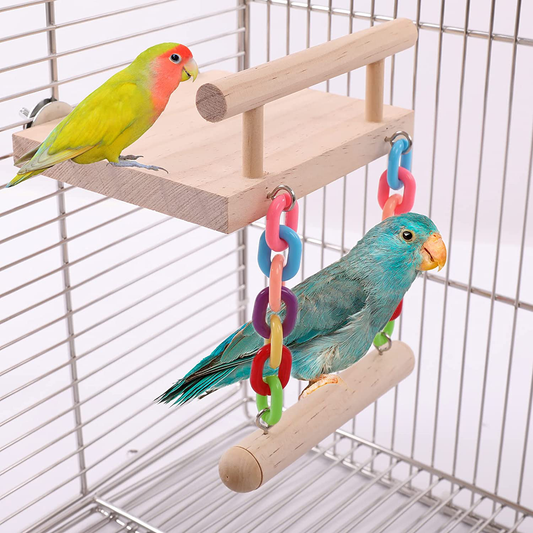 Bird Perches Cage Toys, Bird Wooden Play Gyms Stands with Acrylic Wood Swing, Rattan Ball, Ferris Wheel, Bird Perch Chewing Toys for Green Cheeks, Baby Lovebird, Chinchilla, Hamster Animals & Pet Supplies > Pet Supplies > Bird Supplies > Bird Ladders & Perches ADNIKIA Springboard+Acrylic Swing  