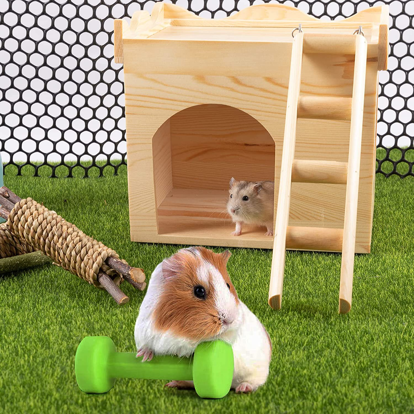 MEWTOGO Wave Style Guinea Pigs Castle Wood House- Guinea Pig Hideout Chinchilla Hideout with Wooden Stairs for Guinea Pigs Hamsters Squirrel Animals & Pet Supplies > Pet Supplies > Small Animal Supplies > Small Animal Habitat Accessories MEWTOGO   