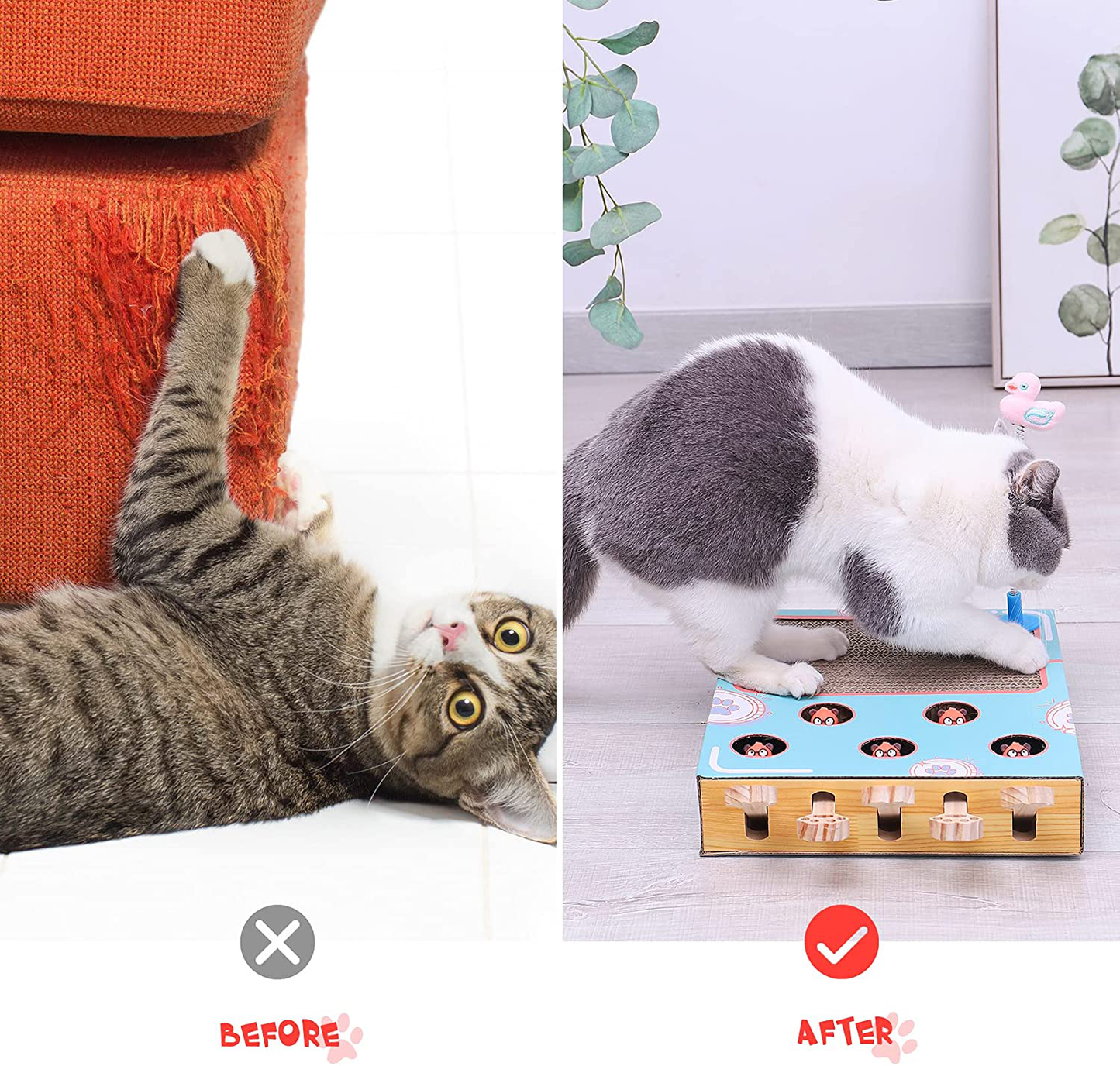 Corrugated Cat Scratcher, Cat Scratch Pad with Whack a Mole Game and Funny Cat Stick, Multi-Purpose Scratching Pad, Thickened Durable Cardboard Cat Scratcher for Furniture Protector Animals & Pet Supplies > Pet Supplies > Cat Supplies > Cat Furniture pombconw   