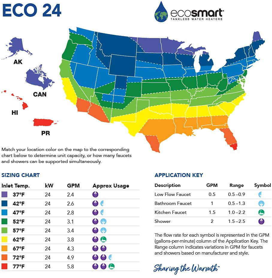 Ecosmart ECO 24 24 KW at 240-Volt Electric Tankless Water Heater with Patented Self Modulating Technology, 17 X 17 X 3.5