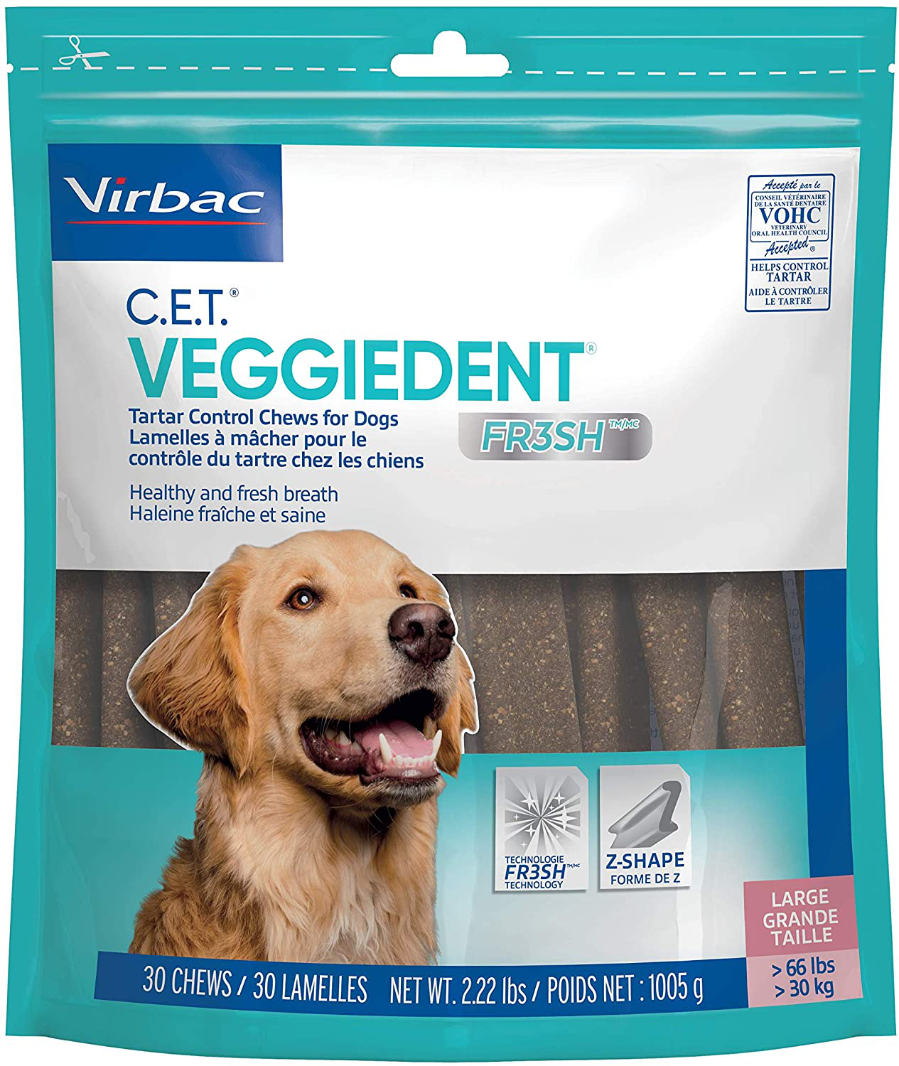 Virbac CET VEGGIEDENT FR3SH Tartar Control Chews for Dogs Animals & Pet Supplies > Pet Supplies > Small Animal Supplies > Small Animal Treats Virbac Large (Pack of 30)  