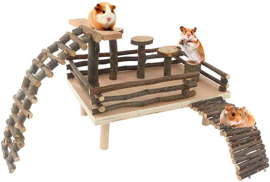 HOSUKKO Hamster Climbing Toys Wooden Hamster Playing Activity Set, Hamster Activity Playground Climb Platform with Bridge Apple Wood Chewing Toys for Hamster Small Pets Animals & Pet Supplies > Pet Supplies > Small Animal Supplies > Small Animal Habitat Accessories HOSUKKO   