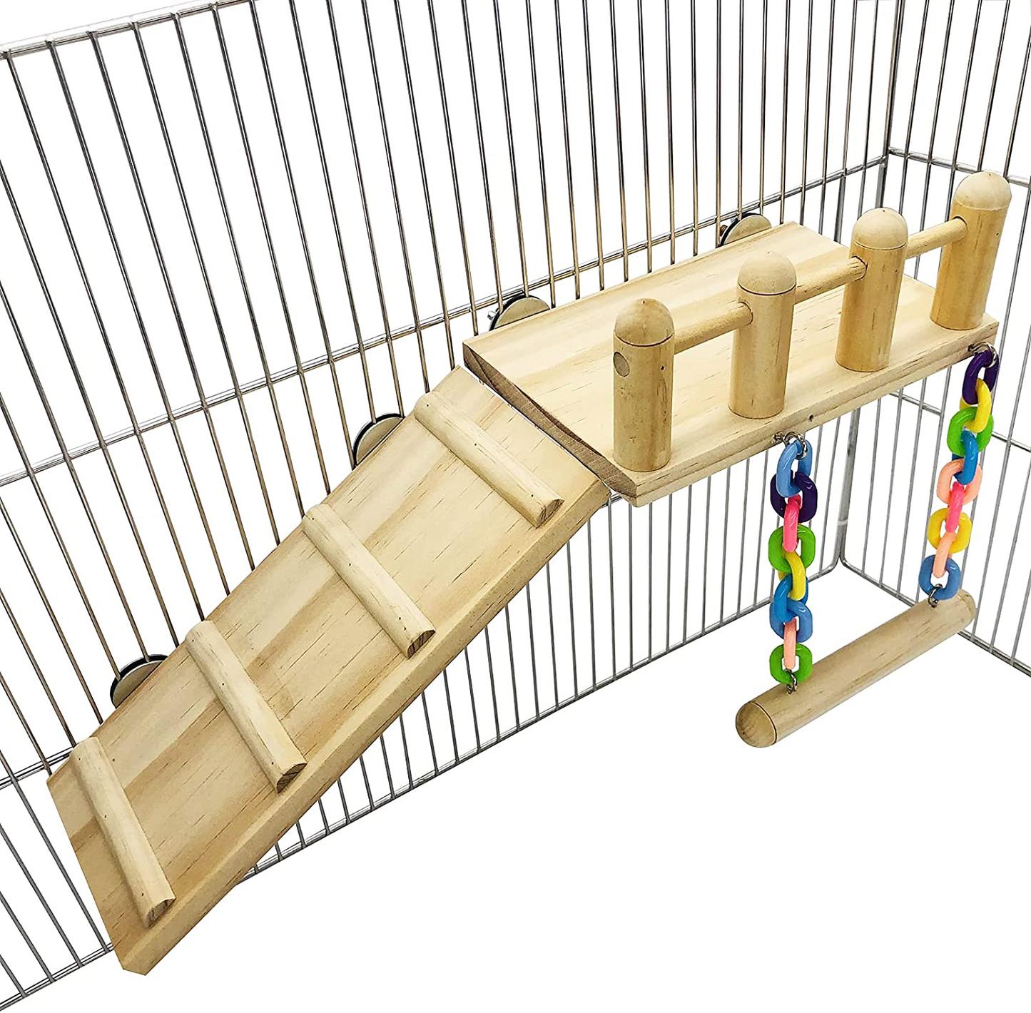 CAREUPET Bird Wooden Play Gyms Stands with Climbing Ladder and Acrylic Wood Swing for Green Cheeks, Lovebirds, Finches, Conures, Cockatiels, Parakeets, Bird Perches Cage Play Chewing Toys Animals & Pet Supplies > Pet Supplies > Bird Supplies > Bird Gyms & Playstands CAREUPET   