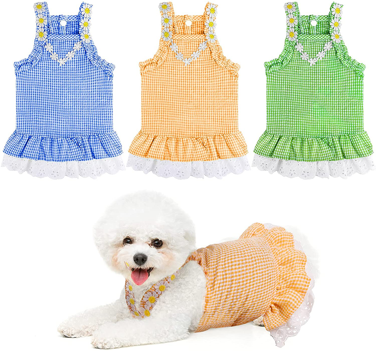 URATOT Dog Dresses Pet Princess Dress Dog Vest Skirt Cute Puppy Dresses Blue Yellow Green Pets Costume Clothing for Pet Cat Dog Animals & Pet Supplies > Pet Supplies > Cat Supplies > Cat Apparel URATOT Medium  