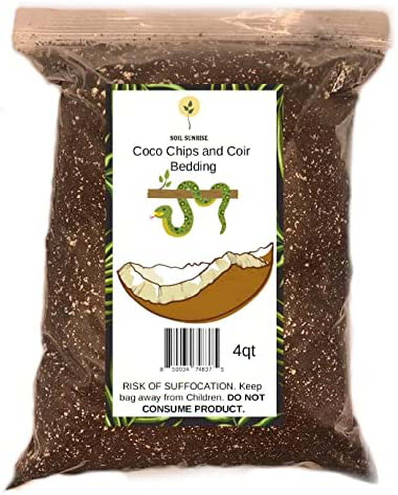 Coco Chips and Coir Bedding for Small Animals, Snakes, Amphibians, Insects, Spiders, and Other Types of Small Reptiles and Tortoises 4Qt Animals & Pet Supplies > Pet Supplies > Reptile & Amphibian Supplies > Reptile & Amphibian Substrates Soil Sunrise   